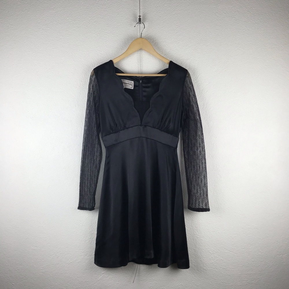 Vintage l 70s M Young Edwardian Spooky Spiderweb Sheer Lace Mod Halloween Dress